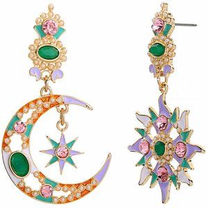 Cosmic MOON & STARS Rhinestone Dangle Earrings